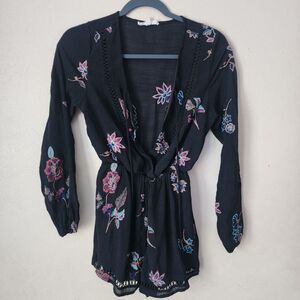 Rebellion Again Whimsygoth Indie Sleaze Boho Embroidered V-Neck Romper Medium